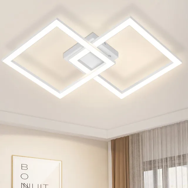 NETTLIFE Plafondlamp LED - vierkant - Wit - 2 Lichts - 3000K Warm wit Licht - modern Plafondverlichting - 24W - PC - voor Woonkamer | Slaapkamer | Keuken | Gang - 65cm