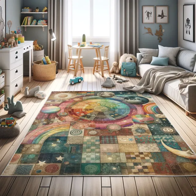 ABAKUHAUS Vloerkleed - Woonkamer Tapijt - Planet – 69 x 114 cm – meerkleurig bruin