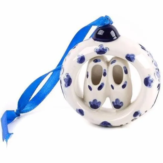 Matix Kersthanger ring met klompjes - Matix - Kerstbal Keramiek - Delfts blauw - per stuk Wit