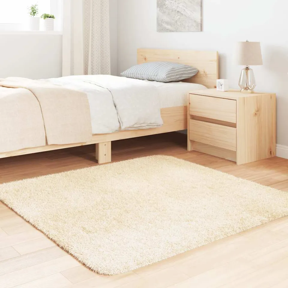 vidaXL Hoogpolig vloerkleed NAVARRA 120x120 cm polyester crèmekleurig, foto 3