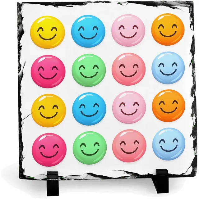 Mr Cadeautjes Leisteen vierkant 19,5 x 19,5 - design Ronde regenboog-icoontjes met vrolijke mini-symbolen in een | cadeau wit