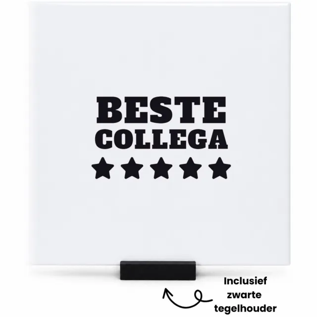 Hacebo Beste collega tegeltje met tegelhouder - Beste collega - teamgenoot - tegeltjes met tekst - cadeau - spreuktegels - 15x15 CM Wit