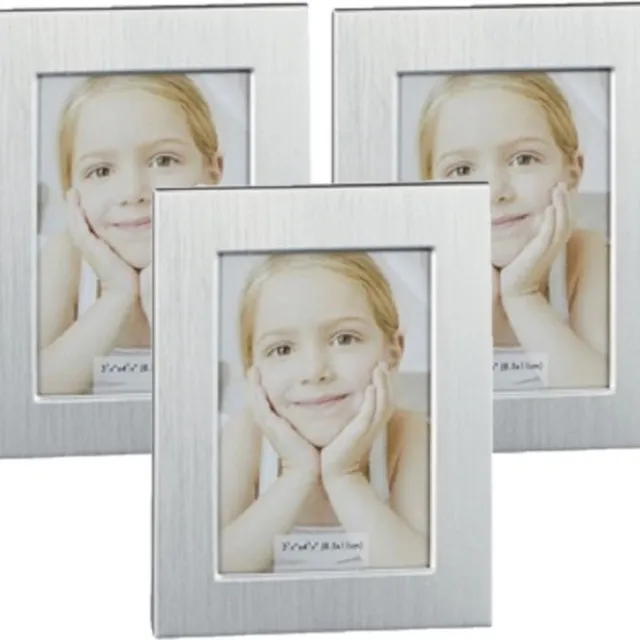 Cepewa Set van 3x stuks aluminium fotolijst zilver rechthoekig geschikt voor een foto van 5,5 x 8 cm - Fotolijstjes