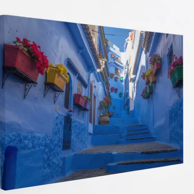 Saammp Canvas Schilderij - Blauwe Stad - Landen - 100x75 - Foto op canvas - Wanddecoratie - muurdecoratie Woonkamer - Slaapkamer decoratie - Canvas Print Multicolor