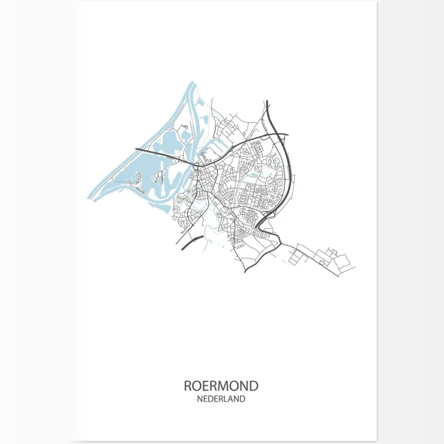 De Lange Koe Poster - Roermond Plattegrond - 42 X 29.7 Cm - Wit