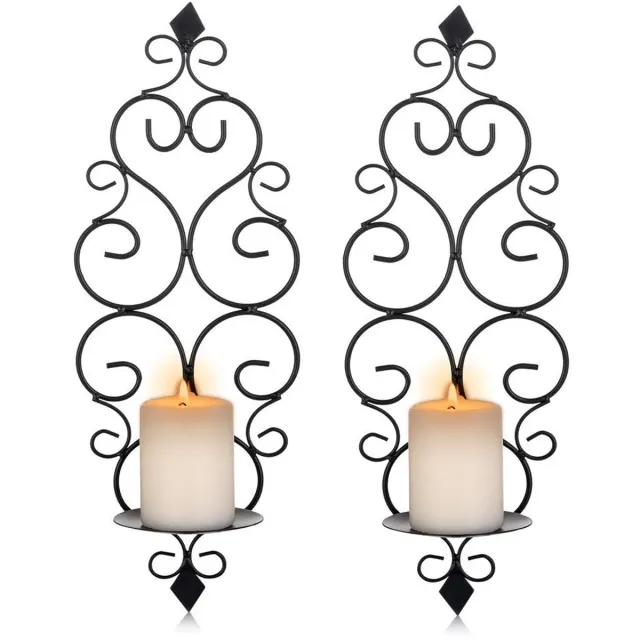 Ibenzoa Elegant Set van Metalen Wandkandelaars voor Sfeervolle Verlichting in Huis Zwart