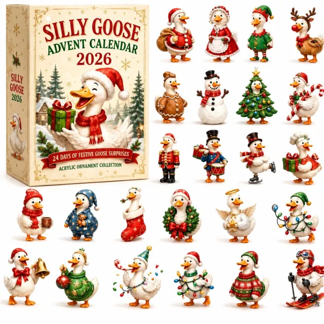SWGOTA Adventskalender 2026 met 24 acryl kersthangers - Ganzen in kerstthema - In doos Wit
