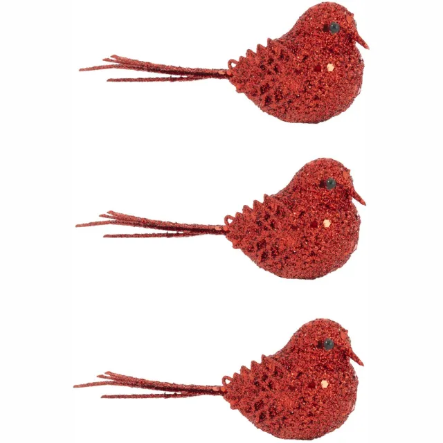 Cosy @ Home Kerstboomversiering Vogel - 8x - 12 cm - rood glitter - op clip - ornament - ster
