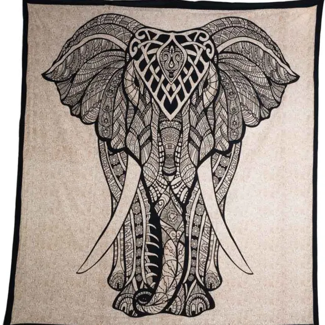Spiru Authentiek Wandkleed Katoen Olifant Zwart met Goud (230 x 200 cm)
