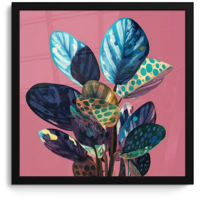 FrameYourWall Poster in lijst - Fotolijst 40x40 cm - Posters - Plant - Bladeren - Stippen - Abstract - Posterlijst zwart - Decoratie - Wanddecoratie woonkamer - Muurdecoratie slaapkamer