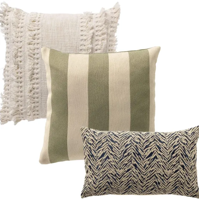 Dutch Decor KUSSENSET - 3-delig - Gentle Rain - 45x45 cm, 30x50 cm - inclusief binnenkussens - wit, groen, blauw - Met Ritssluiting – Decoratie set sierussens - Comfortabele kussentjes voor op de Bank