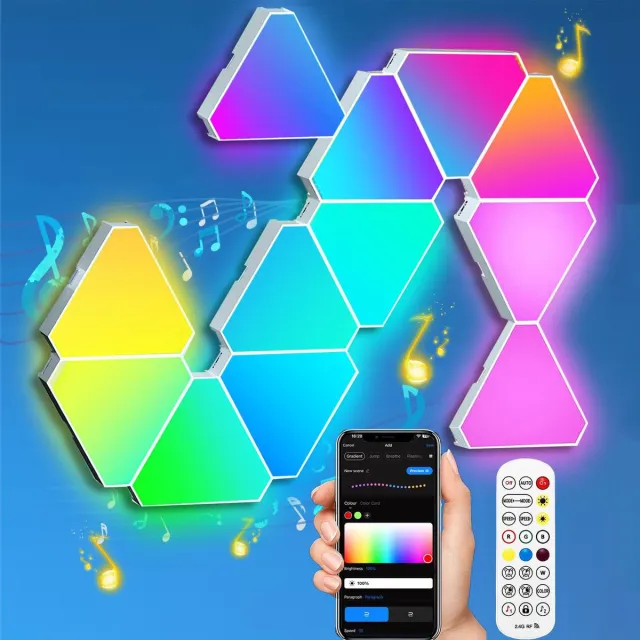 Rosnek Triangle RGB Wandlamp Binnen met Bluetooth, APP en Afstandsbediening - 5V USB - voor Gamer & Slaapkamer Sfeerlamp - 3 Stuks wit