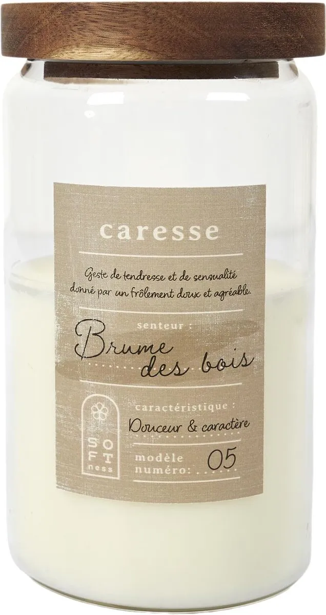 WDMT Luxe Geurkaars Brume des Bois – Glazen Pot met Massief Houten Deksel – Ø9 x 16,5 cm – Sfeerkaars voor Woonkamer, Badkamer of Cadeau – Beige