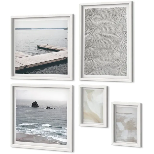 Coloray 5-Delige Schilderij Set - Abstractie In Design Moderne Schilderkunst Texturen - 50 x 50 cm, 20 x 30 cm En 40 x 60 cm - Wanddecoratie - Woonkamer Decoratie - Stijlvolle Muurdecoratie Witte lijst