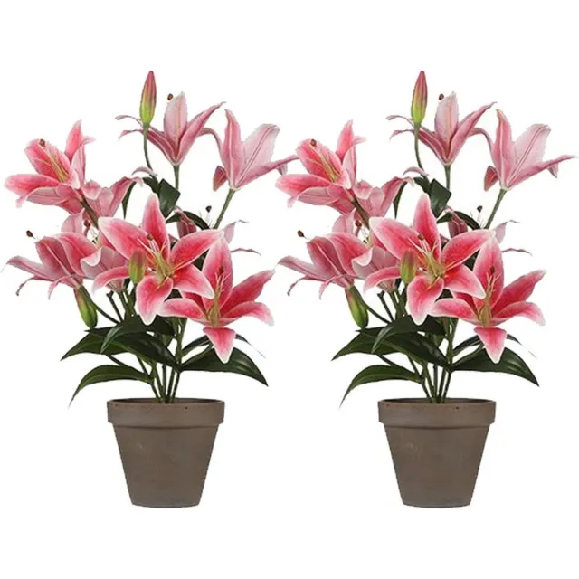 Shoppartners Mica Decorations Tigerlily/tijgerlelie kunstplant - 2x - fuchsia - 47 cm - Kunstplanten/nepplanten Roze