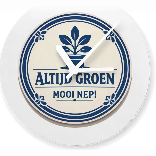 Mr Cadeautjes Glazen klok Ø 20 - design Een minimalistische retro-embleemopmaak met een ronde rand| cadeau Wit