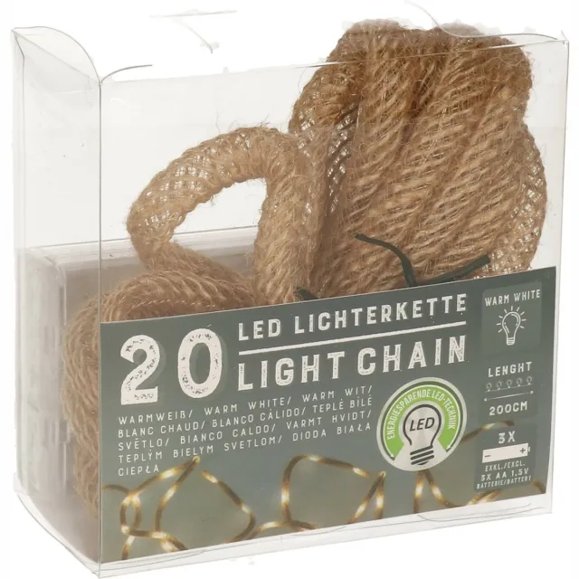 Cepewa Touwverlichting lichtsnoer - 3x - 320 cm - 20 micro leds - warm wit - op batterij