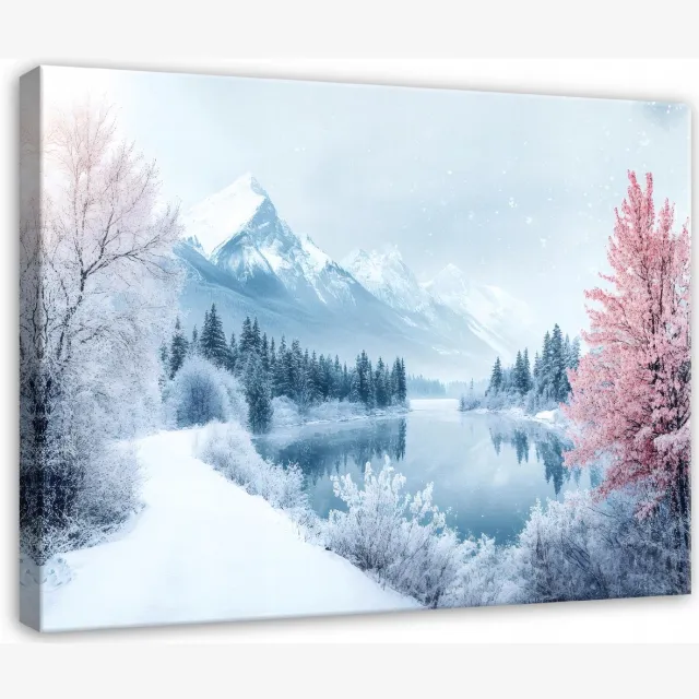 WALLARENA Schilderij op canvas - 100x70 cm - winterlandschap natuur - Geschikt voor slaapkamer en woonkamer Veelkleurig