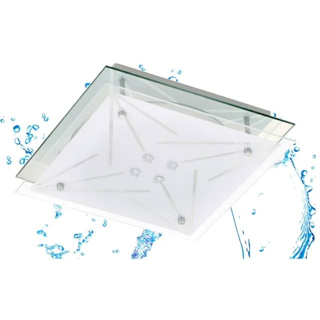 Trango Vochtbestendige IP44 LED-plafondspot 3104 voor badkamer 3-traps dimbaar in vierkant *STAR* incl. 12 Watt warmwitte LED-module - designmotieven ingedrukt: Glazen lampenkap, Plafondlamp, Wandlamp, Badkamerlamp Weiß
