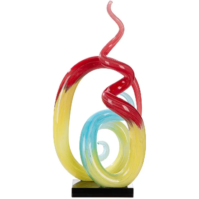 Gilde handwerk Sculptuur - Swirls en lussen - Glas sculptuur - Glas - Rood Blauw en Geel - Beeld - Luxe woondecoratie - 21x37x10 cm