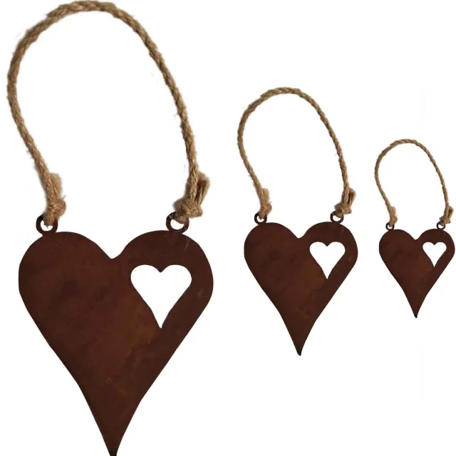 UNUS Hanger harten set van 3 roest metaal decoratie voor binnen en buiten Bruin