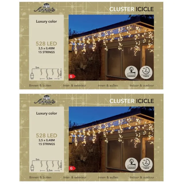 Anna's Collection Ijspegelverlichting lichtsnoer - 2x - 528 led lampjes - warm wit - 350 cm