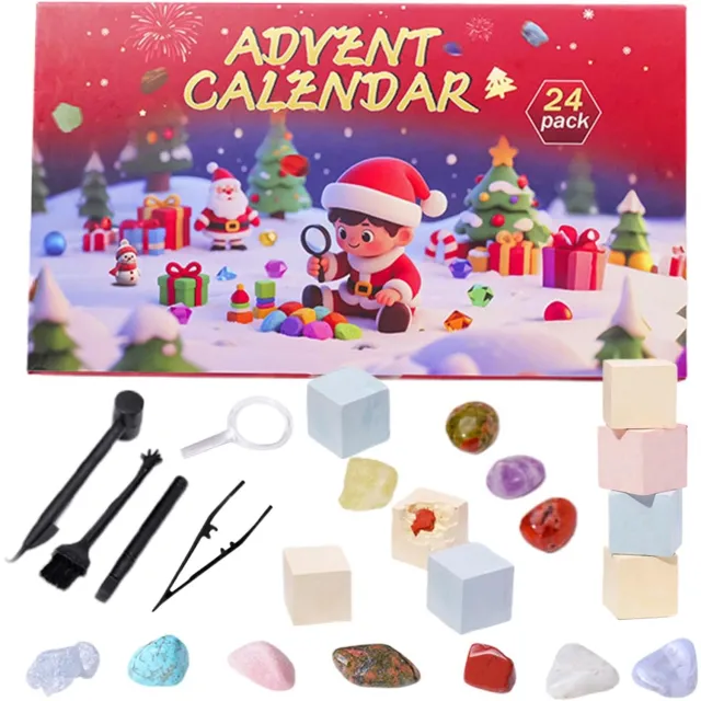 Pyreta adventskalender 2026 - adventskalender - 24 dagen graven naar ruwe stenen Kerstkalender-verjaarda kerstversiering- aftelkalender voor kerst - kerstdecoratie