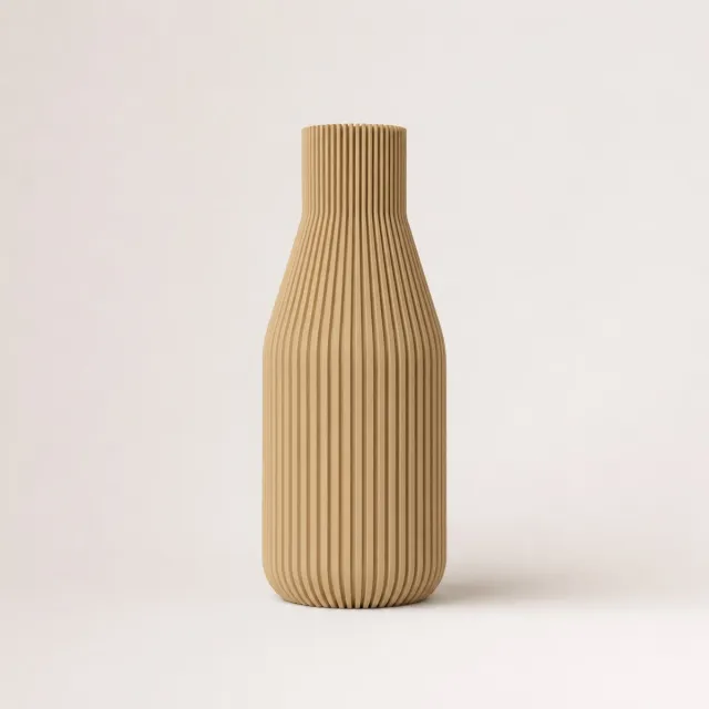 LayerMakers Waterdichte Ribbed Design Vaas - 25 cm - Beige - Japandi Woondecoratie Mat Beige