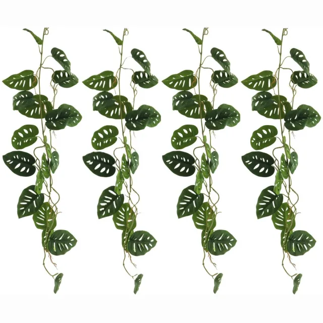 Bellatio Design kunstplant / bladeren deco slinger - 4x - Gatenplant/philodendron - groen - 120 cm lang - planten guirlandes