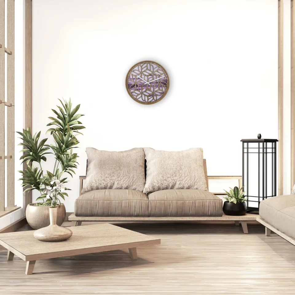 NeXtime Wandklok 40 cm - Geruisloos - Paars - Hout - "Yogi", foto 4