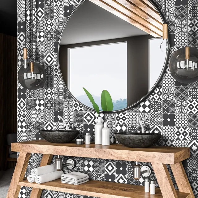 Ambiance Sticker Zelfklevende tegelmuurstickers voor keuken en badkamer - 60 cementtegelstickers, Azulejos Moriccio-stijl - 60 stickers, 10x10 cm Multi color