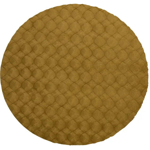 Padiro rond knus hoogpolig vloerkleed Ø 200 cm - oker / geel - modern effen structuurontwerp - voor vloerverwarming - van polyester en katoen
