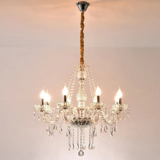 Mrs. Jones Crystal Chandelier - 8 Arm Kristallen Kroonluchter - Hanglamp - Woonkamer Lamp - Moderne Lamp - Plafonniere cognac
