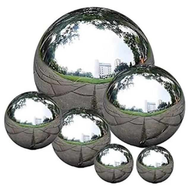 Ulisem Stalen decoratieballen - Spiegelglad gepolijst - 50-150 mm diameter - 6-stuks - Roestvrij staal - Glanzend en reflecterend - Voor tuin en vijver - Binnen en buiten - Duurzaam en weerbestendig - Decoratief middelpunt Zilver