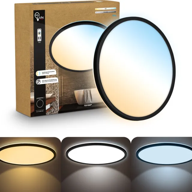 B.K.Licht Shallow - Dimbaar Badkamerlamp Plafonniere - plafondlamp met afstandsbediening - badkamerverlichting met CCT - IP44 - Ø42 - zwart Zwart (rond) met CCT