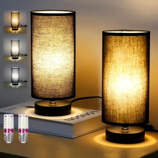 ZRNS® Tafellampen met Kap - Bedlamp - Slaapkamer en Woonkamer - Nachtlampje Hoofdbord - Set van 2 Zwart