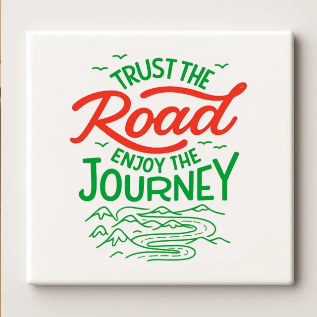 Nevolis Vertrouw de Weg Geniet van de Reis Keramische Tegel – 15x15cm Motiverende Wanddecoratie voor Thuis, Kantoor & Reisliefhebbers Multi Color