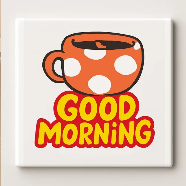 Nevolis Good Morning Keramische Tegel 15x15 cm – Schattig Koffiekopje met Stippen Ontwerp – Vrolijke Wanddecoratie voor Keuken & Koffieliefhebbers Multi Color