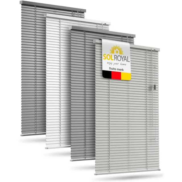 Sol Royal JA2 - Aluminium Jaloezie Zonder Boren 90x175 cm incl. Klemsteunen - Privacy- & Zonwering Binnen voor Ramen 90 cm breed, 25 mm Lamellen - Lichtgrijs Mat