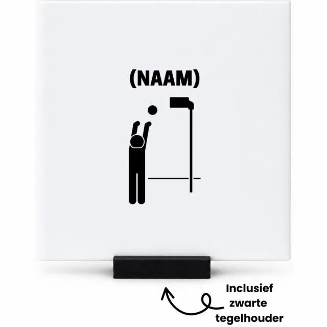 Hacebo Korfbal met eigen naam tegeltje met tegelhouder - Sport - Korfballer - tegeltjes met tekst - Sport - spreuktegels - 10.8x10.8 CM Wit