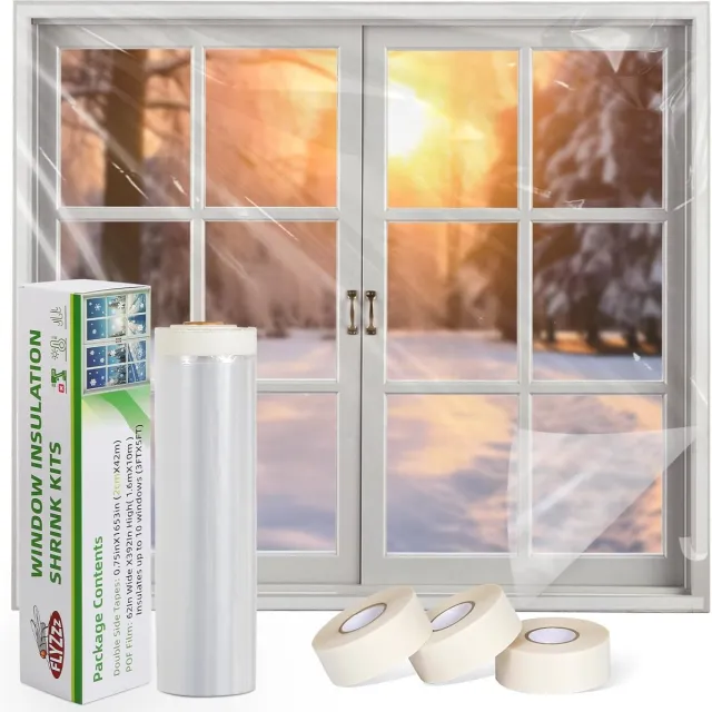 Famanu Raamisolatieset voor secundaire beglazing, 1,6 x 10 m, thermische raamfolie met schoon-verwijderbare tape voor het blokkeren van tocht en condensatie