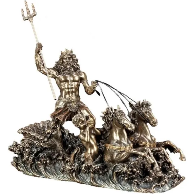 Veronese Design Poseidon met Wagen en Hippocampus beeld - Veronese Design - Griekse Mythologie - (bxhxd) ca. 25,4cm x 18,4cm x 11,4cm brons