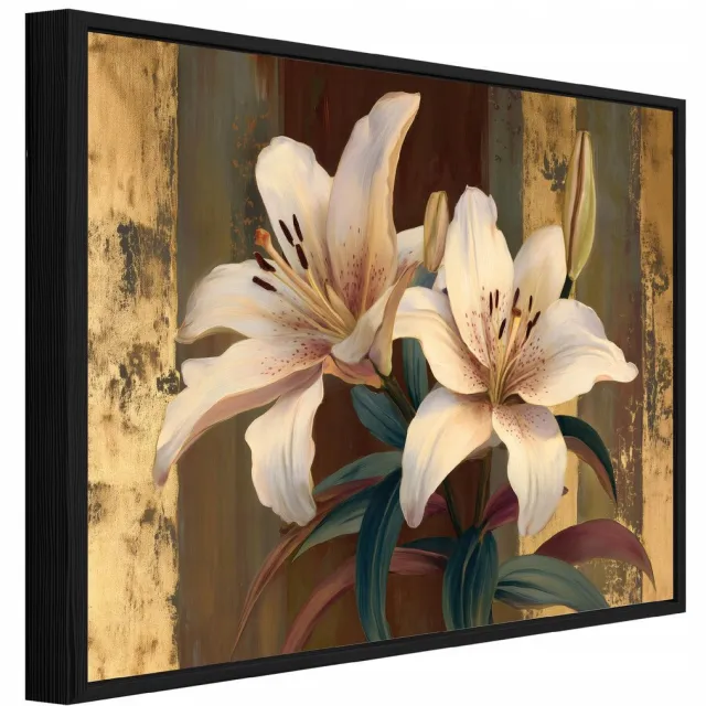 WALLARENA Schilderij op canvas in zwarte lijst - 60x40 cm - vintage bloemen - wanddecoratie woonkamer en slaapkamer Veelkleurig