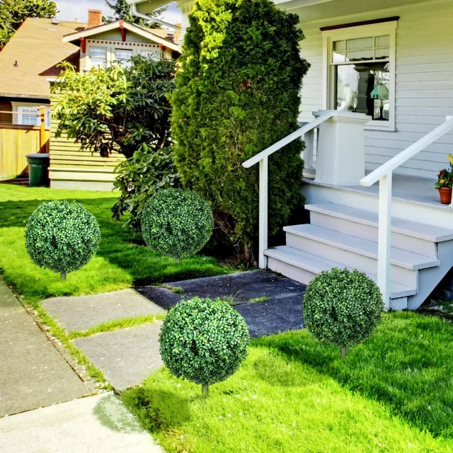 COVREO Kunstplant Buxus 70 cm 40 cm groen kunststof, 2 stuks voor binnen & buiten Green