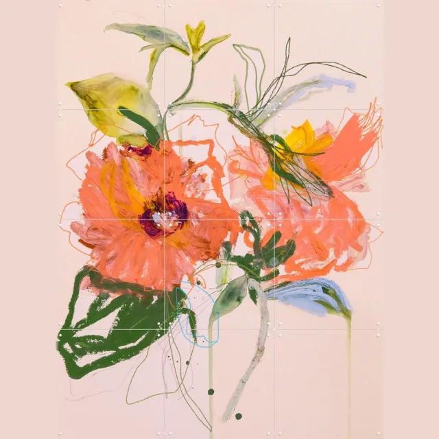 IXXI Yellow Chinese Rose, Leigh Viner & Rijksmuseum 2.0 - 60 x 80 cm - Grote wanddecoratie en posters - Kwaststreken, Klassiek, Illustraties, Line Roze / Warme kleuren