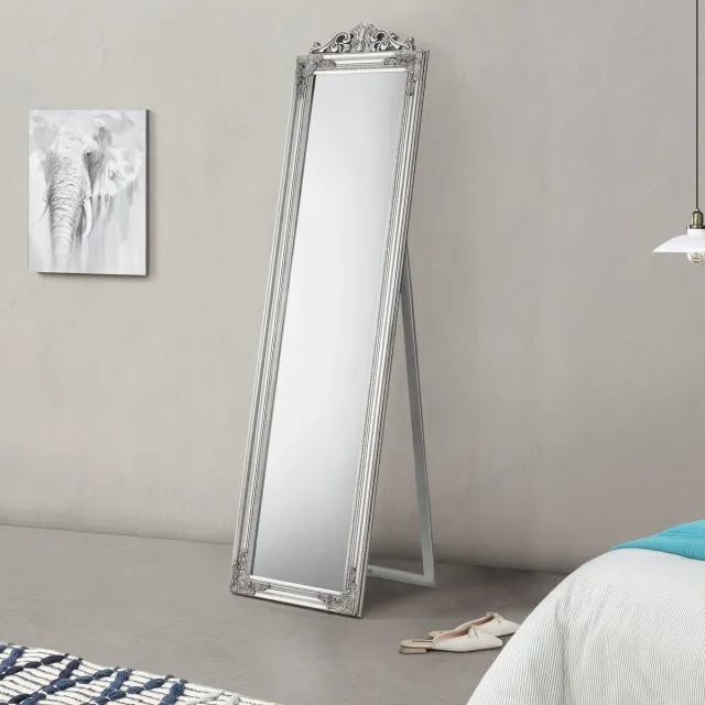 en.casa Spiegel vrijstaand met barok lijst verstelbaar 160x40 cm zilverkleurig