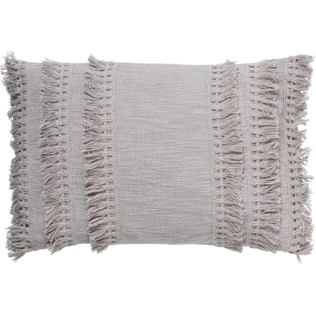 Dutch Decor FARA - Sierkussen 40x60 cm - 100% katoen - met franjes - Micro Chip - lichtgrijs - Inclusief binnenkussen - Luxe kussens voor woonkamer & bank