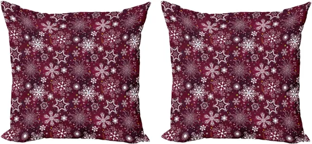 ABAKUHAUS Winter Sierkussenhoes Set van 2, Flocken Kleurrijke, Modern Accent Dubbelzijdige Digitale Print, 40x40, Bordeaux Wit Meerkleurig