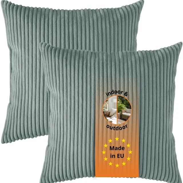 Sleepling sierkussenset van 4 - 40x40 cm kussen – bankkussen van robuuste meubelstof - incl. hoes en vulling - als decoratiekussen, sierkussen of couchkussen - kussenset - Made in EU - 40 x 40 cm - cord - turquoise Cord - turkoois