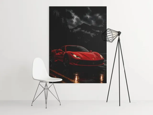 Trendex Global Canvas Schilderij Rode Ferrari - Supercar - Wanddecoratie - 75 x 100 cm Rood